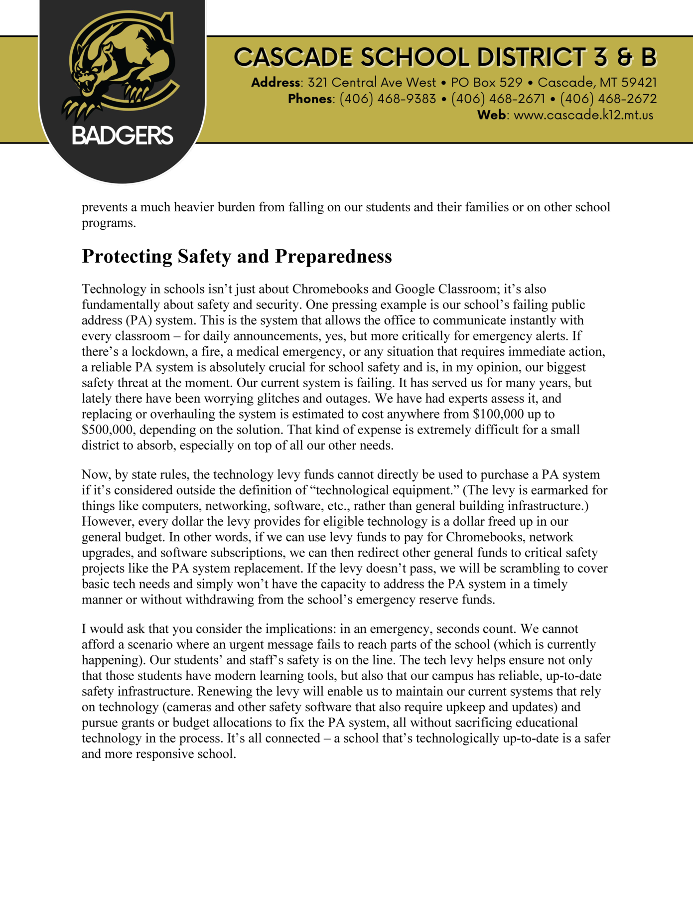 Renewing out Technology Levy: An Investment in Safety and Student Success