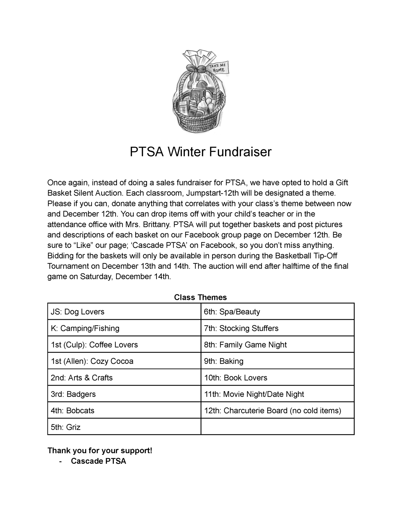 PTSA Winter Fundraiser